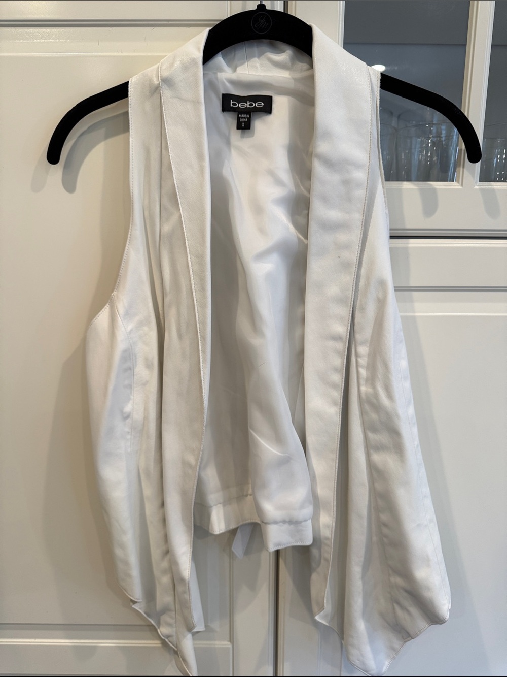 bebe White Leather-Look Open Front Vest